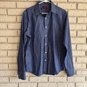UNTUCKit Gifford Shirt Men's Medium Navy Striped Button Up Wrinkle Free